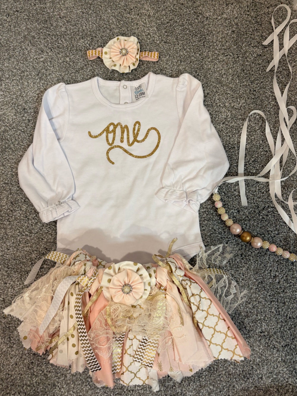 Baby Girls White 'One' Glitter Top with Pink & Gold Tutu Set